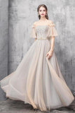 Elegant Off Shoulder Floor Length Tulle Prom Dress PP565GY5