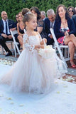 Ball Gown Long Sleeve Tulle Appliques Flower Girl Dresses with Bowknot, Baby Dresses STI15560