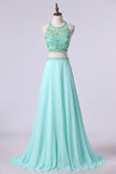 2024 Prom Dresses Two Pieces Halter A Line Chiffon P5LXDBTX