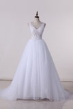 2024 V Neck With Applique Wedding Dresses Tulle A Line PMCZ4NRL