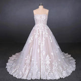 Ball Gown Strapless Wedding Dresses with Lace Applique, Lace Up Bridal Dress STI15071