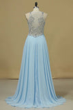 2024 Chiffon & Tulle V Neck Prom Dresses Beaded Bodice A PR7PZBST