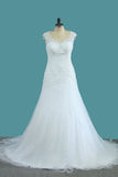 2024 V Neck Tulle A Line Wedding Dresses With Applique PJ98PAQL