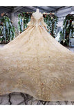 Ball Gown Wedding Dresses 3/4 Sleeves Top Quality Appliques PC3J921A