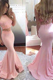 Mermaid Satin Two Pieces Prom Dresses With STIPTHSHZA6