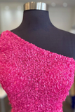 Glitter One-Shoulder Hot Pink Homecoming Dress With Sequins