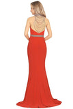 2024 Prom Dresses Mermaid High Neck Spandex With Beading PYD42DRK