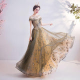 Elegant Round Neck Sequins Tulle Appliques Prom Dresses with Short Sleeves, Dance Dresses STI15197