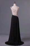 2024 Prom Dresses A Line One Shoulder With Slit And Beading Sweep P7QBSE9B