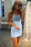 Tight Bodycon Blue Homecoming Dress Backless Party Dress