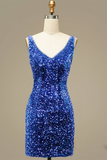 Glitter Blue Sequins Short Prom Dress Homecoming Party Dress