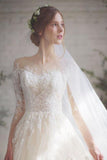 Romantic 3/4 Sleeves Illusion Neckline Appliques Wedding STIPEG4NEPJ