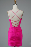 Lace Up Spaghetti Straps Short Homecoming Dress Pink Party Dress