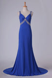 2024 Straps Open Back Prom Dresses Mermaid Spandex With Beads PNDTS7TK