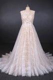 Puffy Lace Off White Wedding Dresses, Elegant A Line Backless Bridal Dresses STI15311