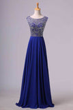 2024 Hot Selling Prom Dresses Dark Royal Blue A-Line Scoop Floor-Length P91SC5J1