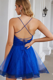 Royal Blue Mesh Net V-neck Homecoming Party Dress