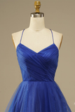 Royal Blue Mesh Net V-neck Homecoming Party Dress