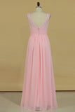 2024 Bridesmaid Dresses V Neck A Line Chiffon With Beads Floor PFH8TSXX