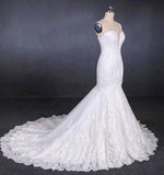 Charming Strapless Sweetheart Mermaid Lace Appliques White Wedding Dresses STI15128