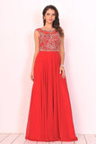 2024 Scoop Prom Dresses A Line Beaded Bodice PRKJQ7JP