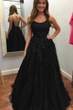 Spaghetti Straps Floor Length Prom Dress With Appliques Long Evening Dress Lace PLN2ZEMM