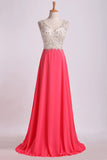 2024 V Neck Beaded Bodice Prom Dresses A Line Sweep P91KGMSF