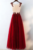 Elegant Burgundy A-Line Lace Tulle Prom Dresses Beautiful P7P86Z52