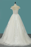 2024 A Line Tulle Wedding Dresses Scoop Cap Sleeve PQ25TFEY