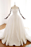 Ball Gown Long Sleeves Wedding Dress With Appliques Satin Bridal STIP1JNP34P