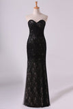 2024 Evening Gown Sweetheart Mermaid Floor Length Corset Black Lace Tulle P5QNHMGS