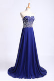 2024 Prom Dress Sweetheart Beaded Bodice A Line Chiffon Dark Royal P6JHK3Z1