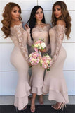 Long Sleeves Mermaid Sheath Lace Bridesmaid Dresses Elegant Wedding P94JNAQ1