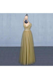 Spaghetti Straps Floor Length Tulle Prom Dress With Beading Long PGS1P35J