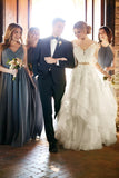 2024 New Arrival V Neck Long Sleeves Tulle With Applique Wedding Dresses PBGA4H7Q