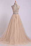 2024 Two-Piece High Neck Prom Dresses A Line Tulle PJFRSPKM