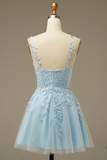 Blue Homecoming Dress With Appliques