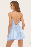 Blue Jay Spaghetti Straps Homecoming Dress