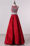 2024 Prom Dresses A Line Scoop Satin With Beading P7CH86ES