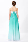 Simple Unique Ombre Green Spaghetti Straps Sweetheart A-Line Chiffon Prom Dresses