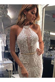 Halter Mermaid Lace Sleeveless Wedding Dress With STIP8XSP72Y