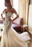 Charming Mermaid Sweetheart Backless Tulle Wedding Dresses with Lace Appliques STI15111