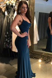 Sexy Mermaid Navy Blue Criss Cross Prom Dresses, Long Evening Dresses STI15339