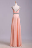 Best Selling Prom Dresses A-Line V-Neck Floor-Length Chiffon PM6ABJ7J