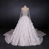 Stunning Long Sleeve Ball Gown 3D Flowers Wedding Dresses, Long Wedding Gowns STI15435