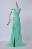 2024 One Shoulder Prom Dresses Sheath/Column Split Front Floor PNNRZZXC