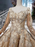 Long Sleeve Ball Gown Beads Lace Appliques Prom Dresses Sequins Quinceanera Dresses STI15241