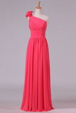 2024 One Shoulder Bridesmaid Dresses Chiffon With Handmade Flower PEH4G3BM