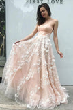 Princess Sweetheart Blush Pink Long Prom Dress with Appliques, Dance STI20466