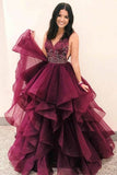 Formal Ball Gown Long V-Neck Open Back Princess Prom Dresses P1DS73R4